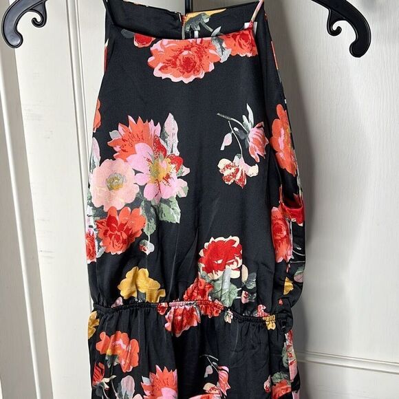 Petal & Pup SARONA HALTERNECK MAXI DRESS Tiered Ruffle BLACK FLORAL Size 2 Nwot - Picture 3 of 8